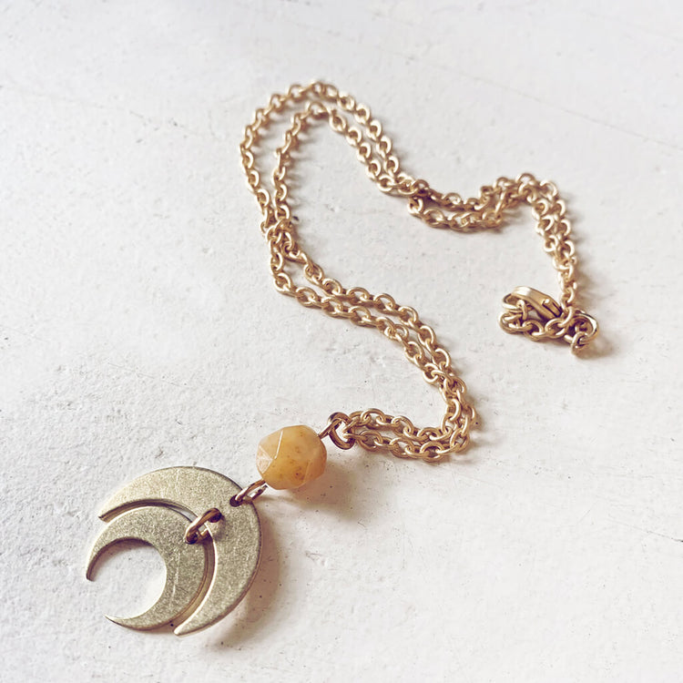 apollo and artemis // double crescent moon brass necklace - with topaz jade by Peacock & Lime