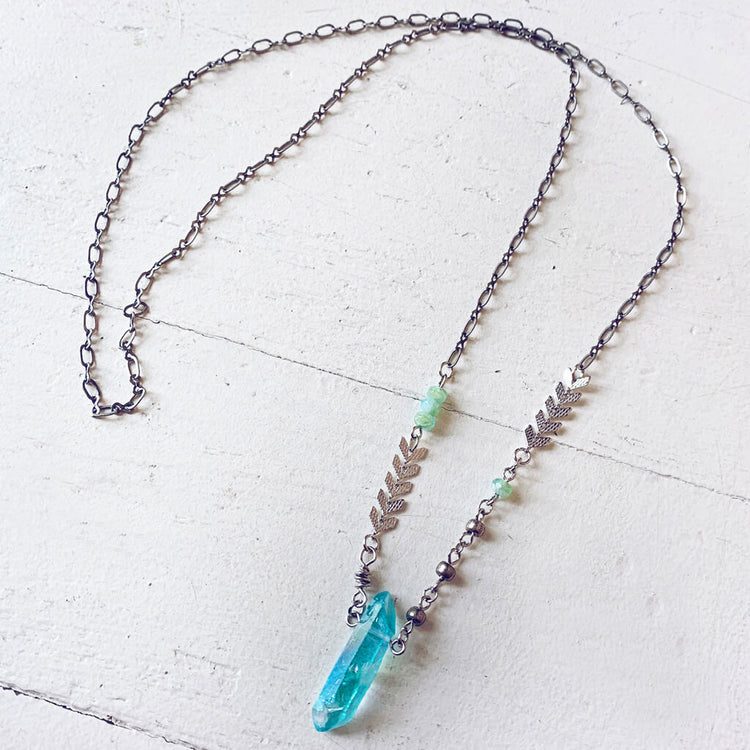 aqua aura // blue quartz crystal pendant necklace by Peacock and Lime
