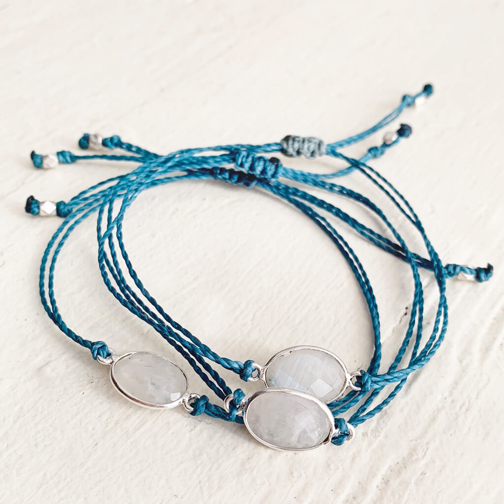 beach break moonstone // adjustable cord surf beach bracelets by Peacock & Lime