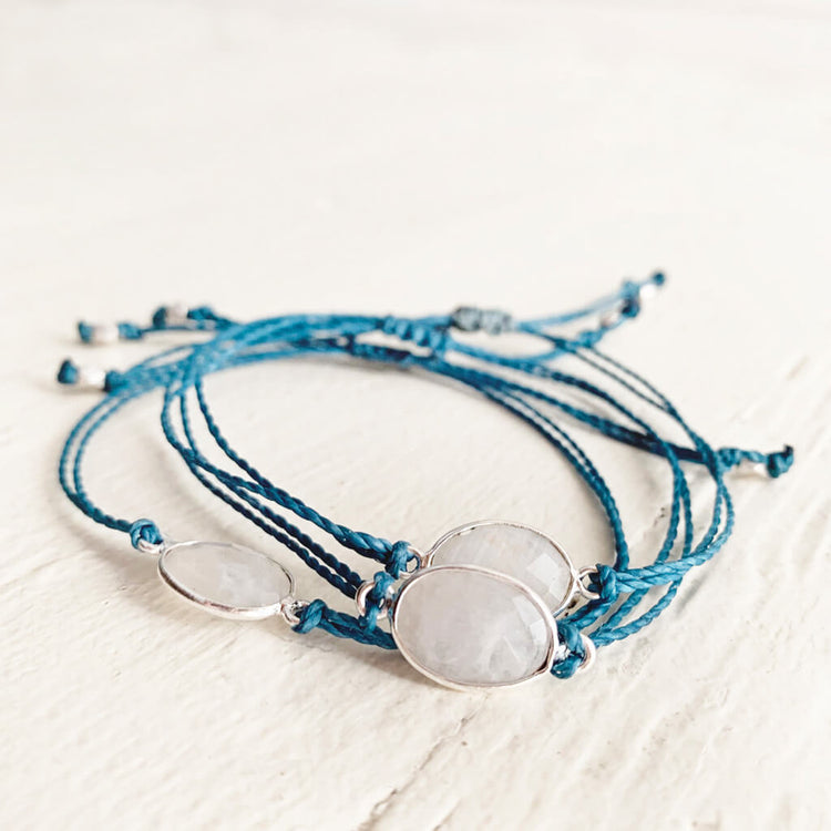 beach break moonstone // adjustable cord surf beach bracelets by Peacock & Lime
