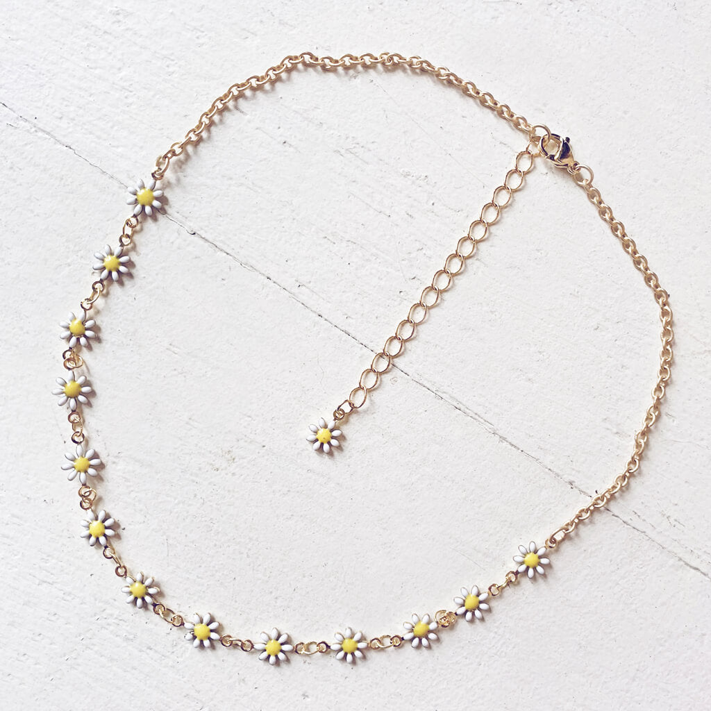 daisy chain choker //  white & yellow enamel flower necklace / wrap bracelet by Peacock & Lime