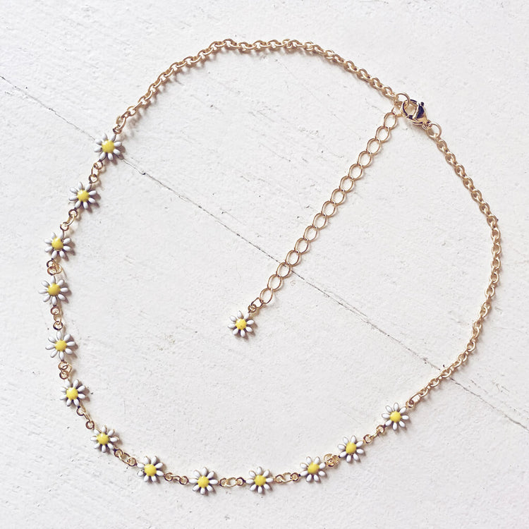 daisy chain choker // white & yellow enamel flower necklace / wrap bracelet by Peacock & Lime