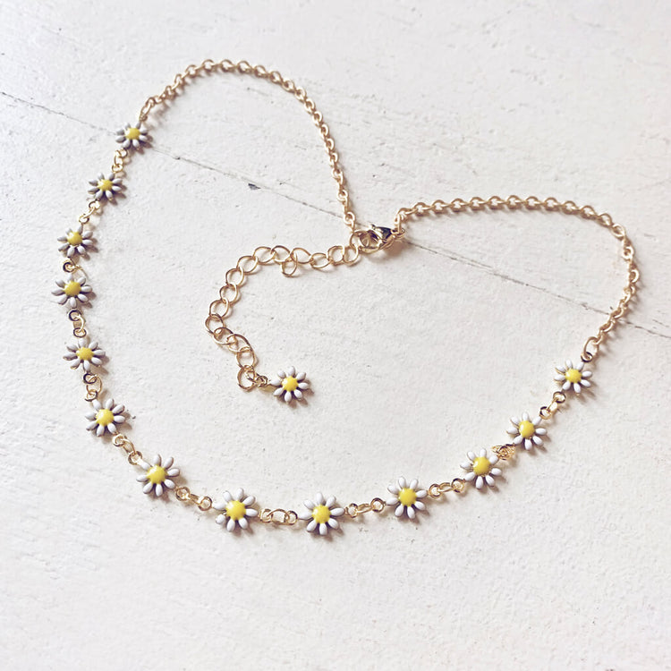 daisy chain choker // white & yellow enamel flower necklace / wrap bracelet by Peacock & Lime