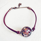 galaxy leather // sparkly celestial leather bracelet - red leather - by Peacock & Lime
