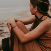 galaxy leather // sparkly celestial leather bracelet - worn on model - by Peacock & Lime