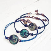 galaxy leather // sparkly celestial leather bracelets - navy blue leather - by Peacock & Lime