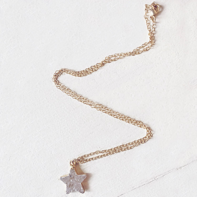 shooting star // simple druzy star pendant necklaces by Peacock & Lime
