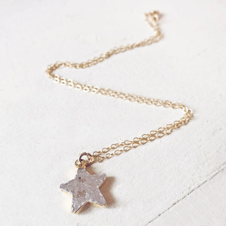 shooting star // simple druzy star pendant necklaces by Peacock & Lime