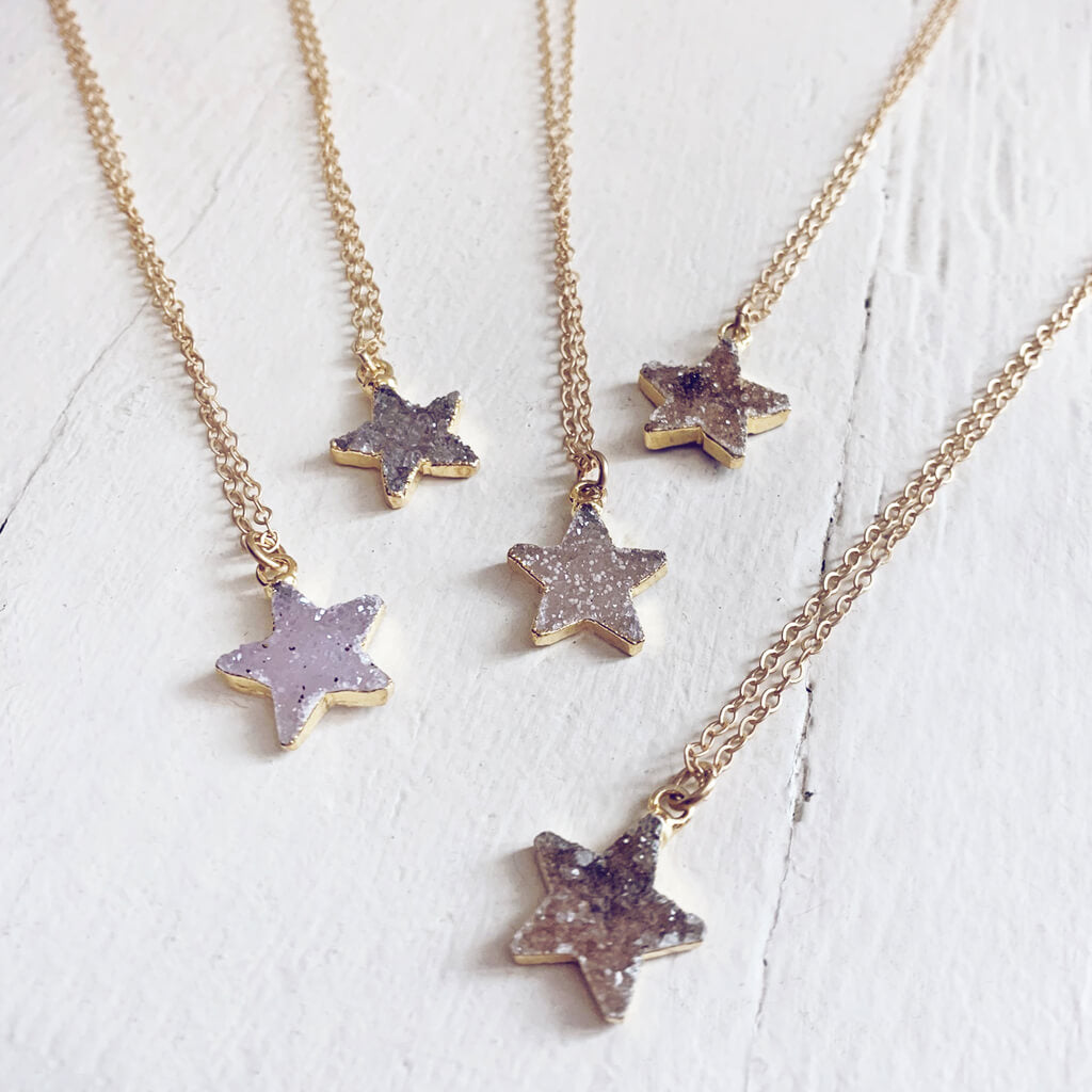 shooting star // simple druzy star pendant necklaces by Peacock & Lime
