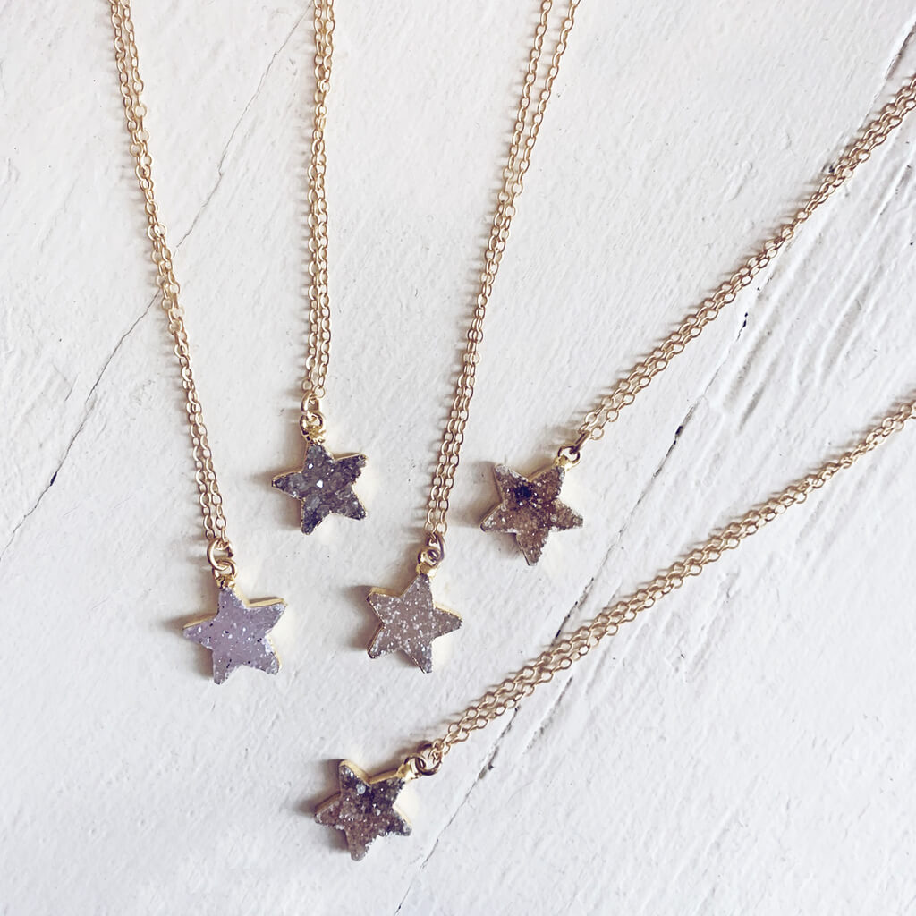 shooting star // simple druzy star pendant necklaces by Peacock & Lime