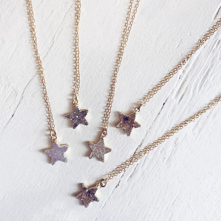 shooting star // simple druzy star pendant necklaces by Peacock & Lime