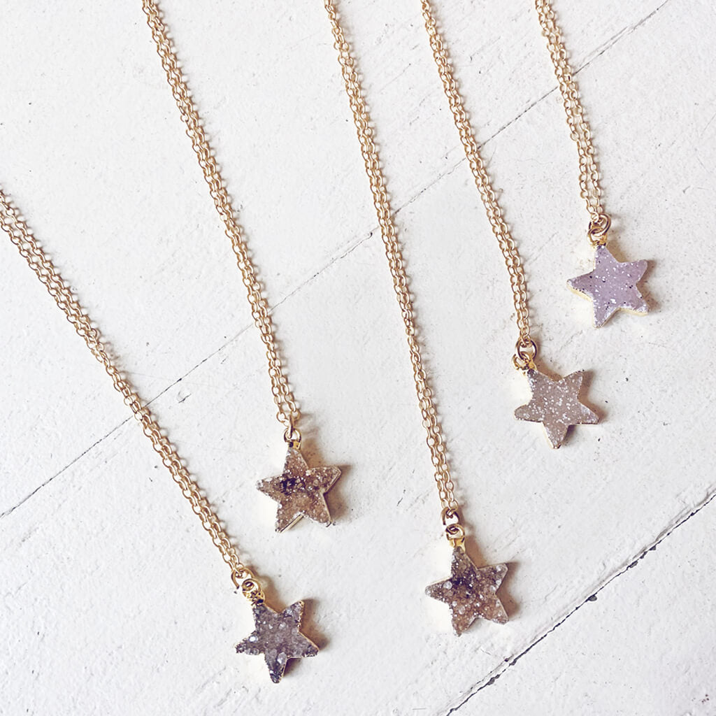 shooting star // simple druzy star pendant necklaces by Peacock & Lime