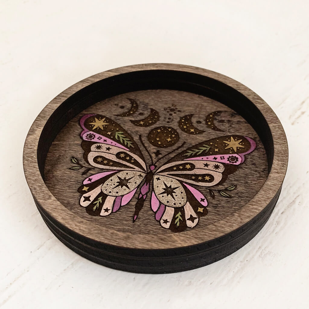 sky above // wooden jewelry trinket dish butterfly - dark walnut