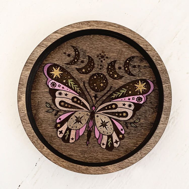 sky above // wooden jewelry trinket dish butterfly - dark walnut