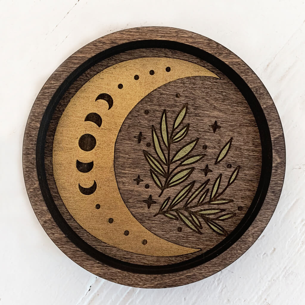 sky above // wooden jewelry trinket dish crescent moon - dark walnut