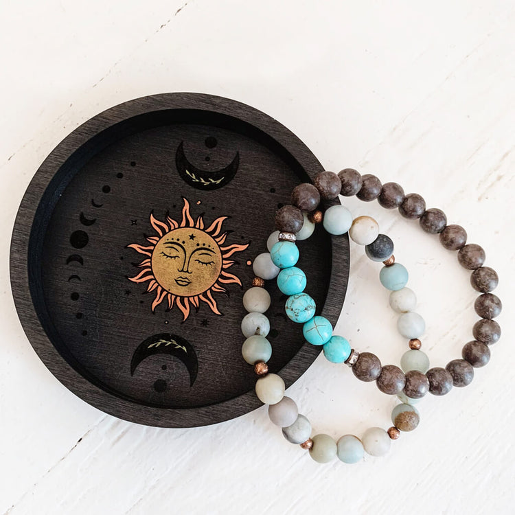 sky above // wooden jewelry trinket dish - sun and moons - ebony