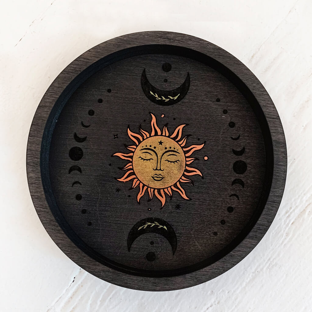 sky above // wooden jewelry trinket dish sun and moons - ebony