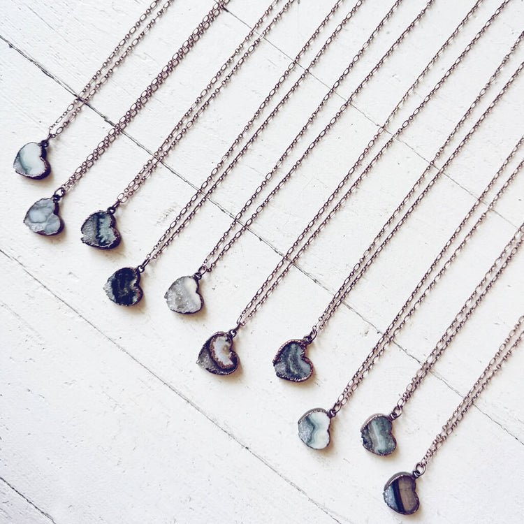 smitten // copper electroformed natural raw quartz amethyst heart pendant necklaces by Peacock & Lime