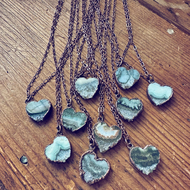 smitten // copper electroformed natural raw quartz amethyst heart pendant necklaces by Peacock & Lime