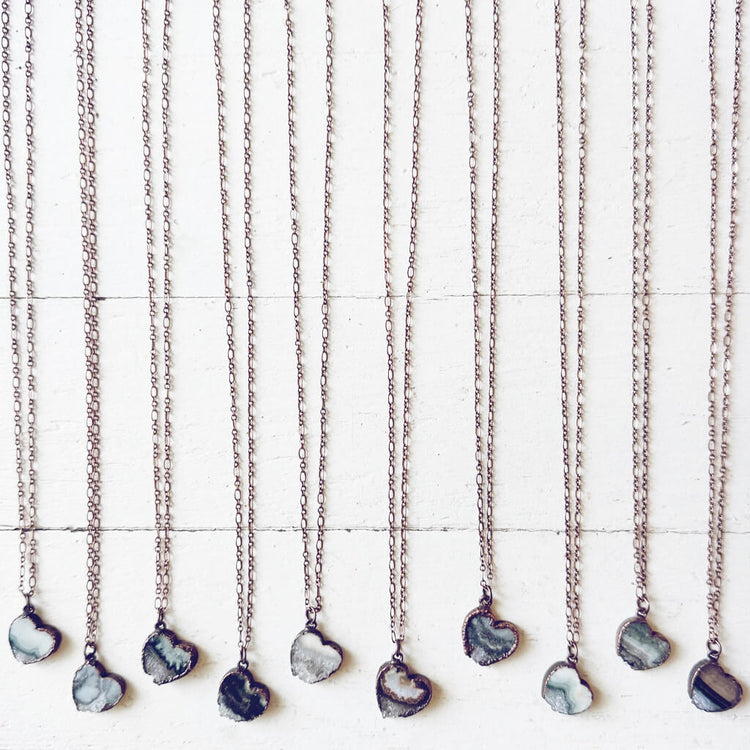 smitten // copper electroformed natural raw quartz amethyst heart pendant necklaces by Peacock & Lime