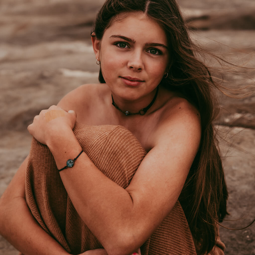 galaxy leather // sparkly celestial leather bracelet - worn on model - by Peacock & Lime