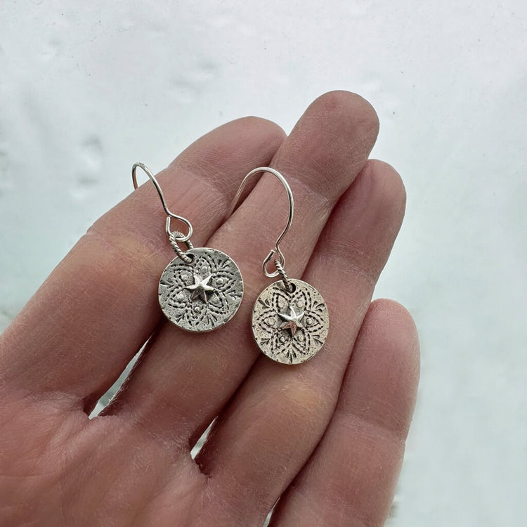 starlight // silver star coin dangle earrings by Peacock and Lime