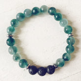 tide / caribbean sea green jade, lava rock and hematite mala bead bracelet - Peacock & Lime