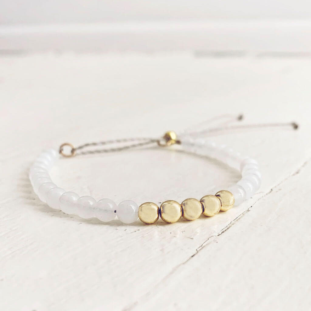 tiny treasure // mini gemstone bead stacking bracelet - white jade by Peacock & Lime