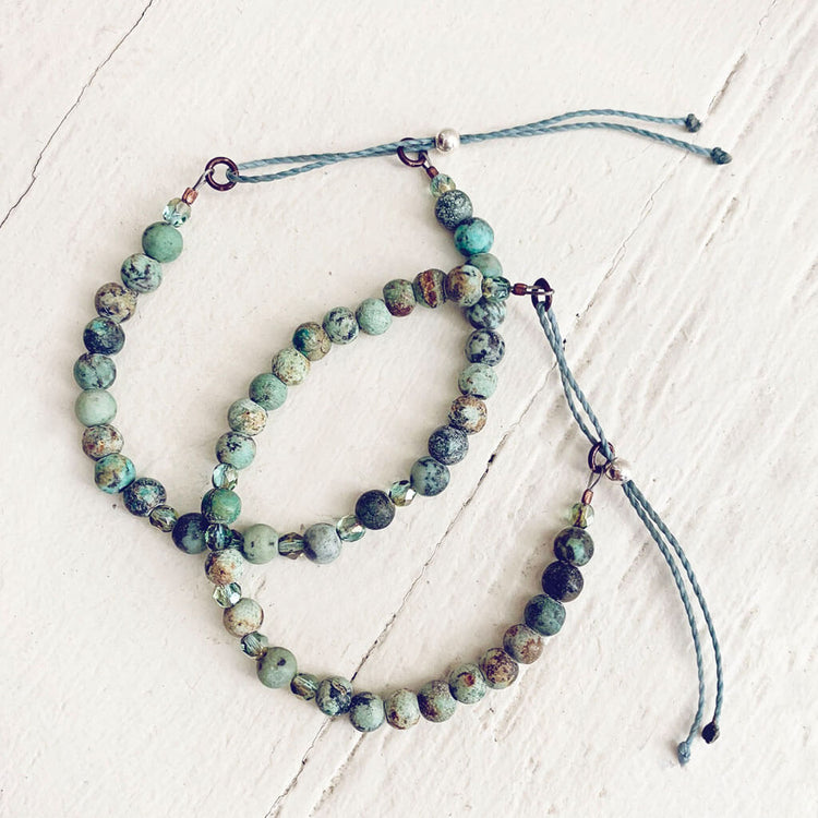 tiny treasure // mini gemstone bead stacking bracelets - african turquoise by Peacock & Lime