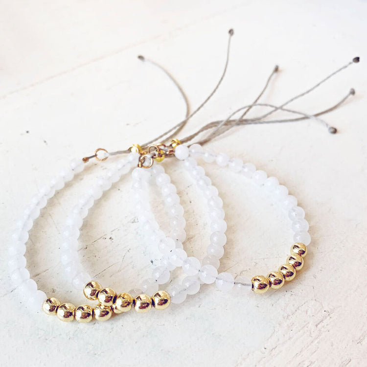 tiny treasure // mini gemstone bead stacking bracelets - white jade by Peacock & Lime