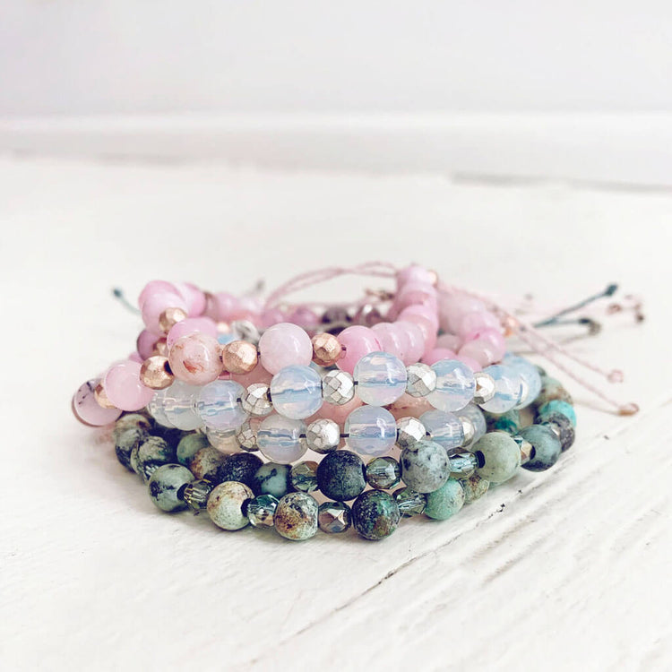 tiny treasure // mini gemstone bead stacking bracelets by Peacock & Lime