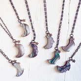 Under an Amethyst Moon // copper electroformed crescent moon pendant necklaces by Peacock & Lime