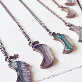 Under an Amethyst Moon // copper electroformed crescent moon pendant necklaces by Peacock & Lime