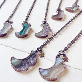 Under an Amethyst Moon // copper electroformed crescent moon pendant necklaces by Peacock & Lime