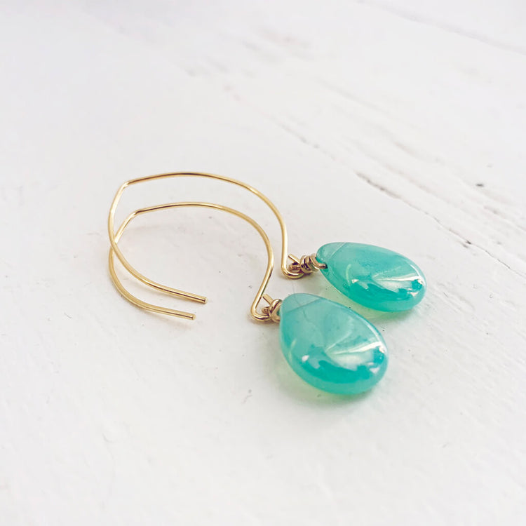 allure // czech glass teardrop earrings - island blue - Peacock and Lime