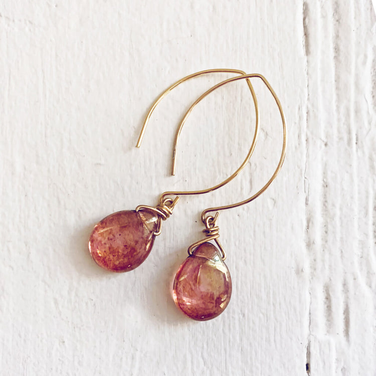 allure // czech glass teardrop earrings in pink & orange - Peacock and Lime