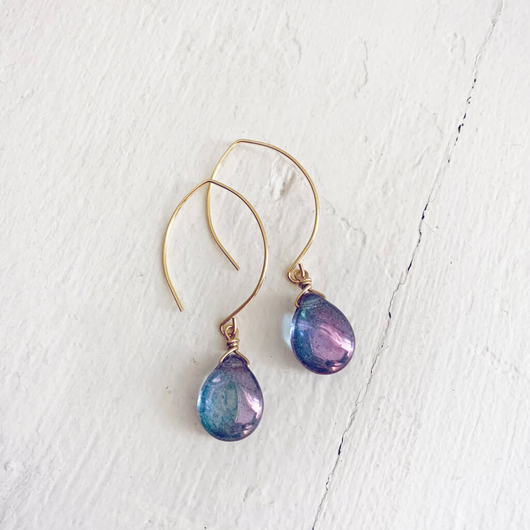 allure // czech glass teardrop earrings in purple/blue - Peacock and Lime