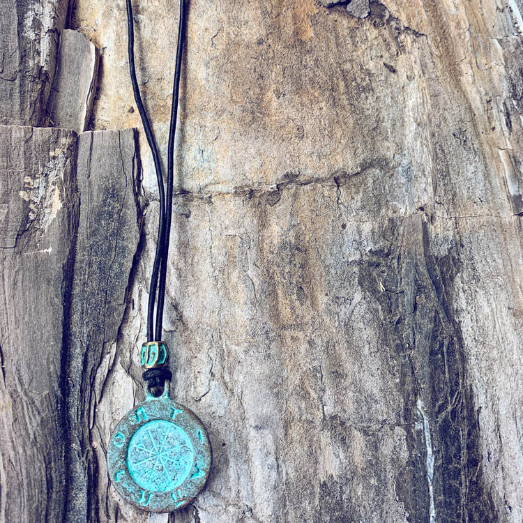 ancient path - men's medallion leather necklace by Peacock and Lime