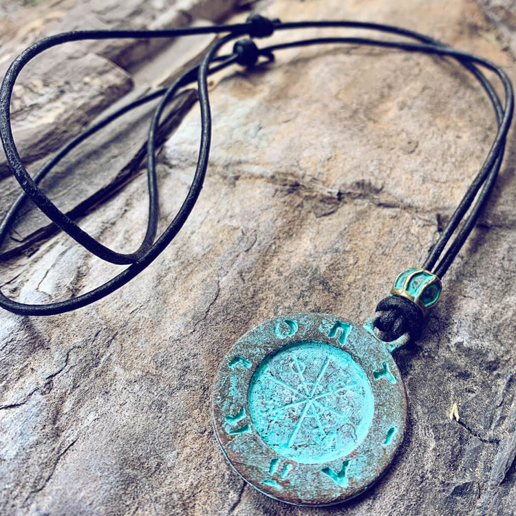 ancient path - men's medallion leather necklace by Peacock and Lime