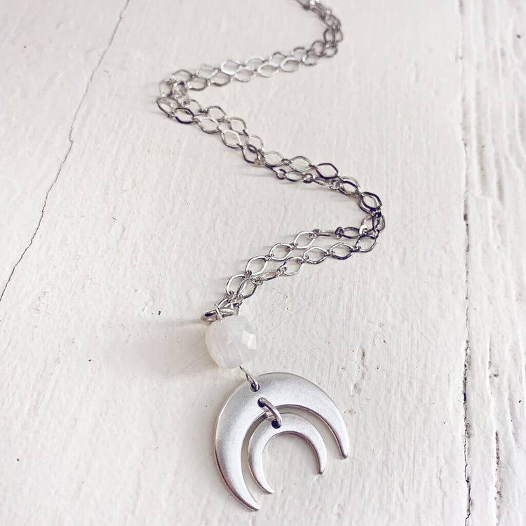 apollo and artemis // double crescent moon necklaces - silver and moonstone by Peacock & Lime
