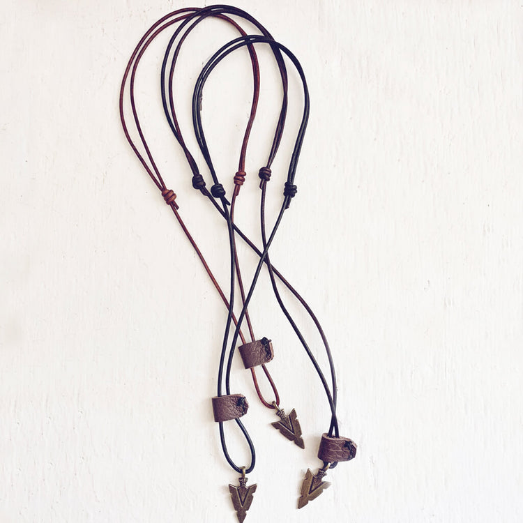 arrowhead // men's rugged distressed leather necklaces with arrow head pendant by Peacock and Lime