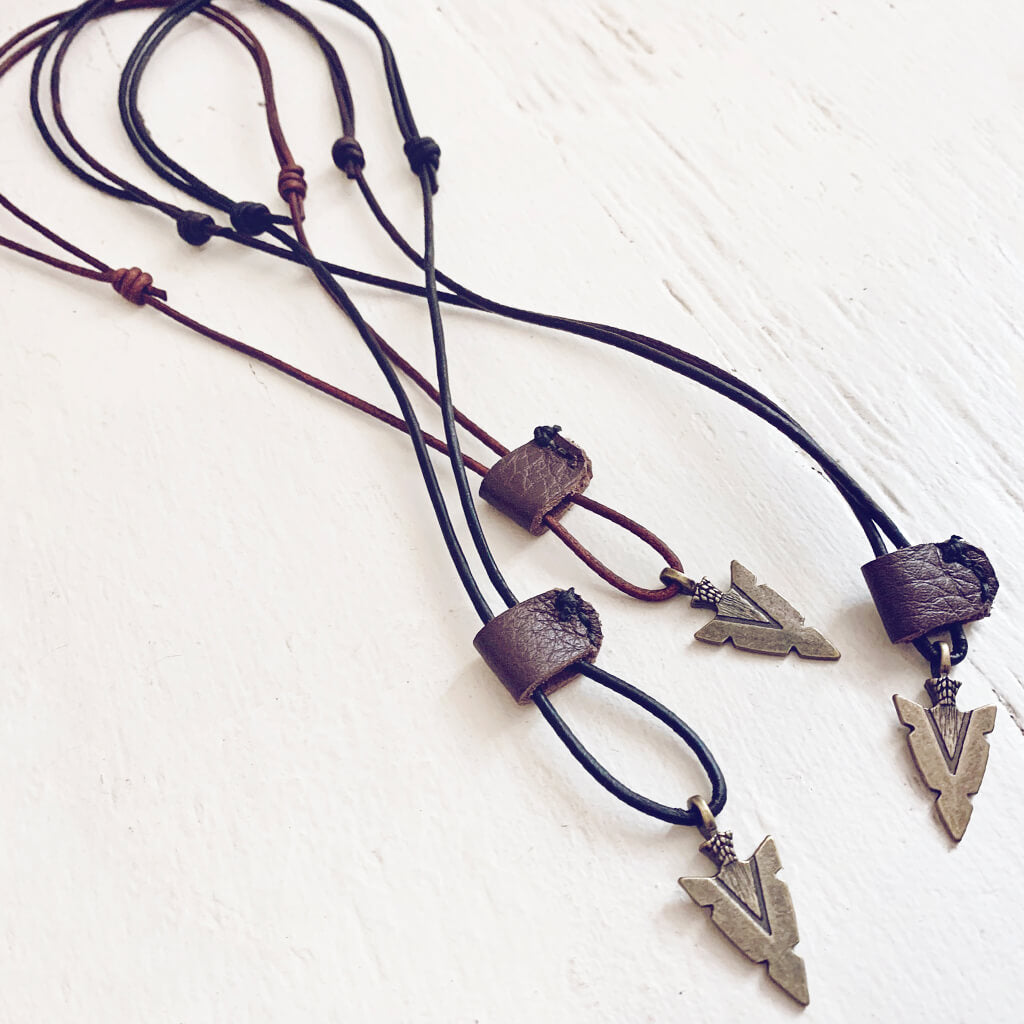arrowhead // men's rugged distressed leather necklaces with arrow head pendant by Peacock and Lime