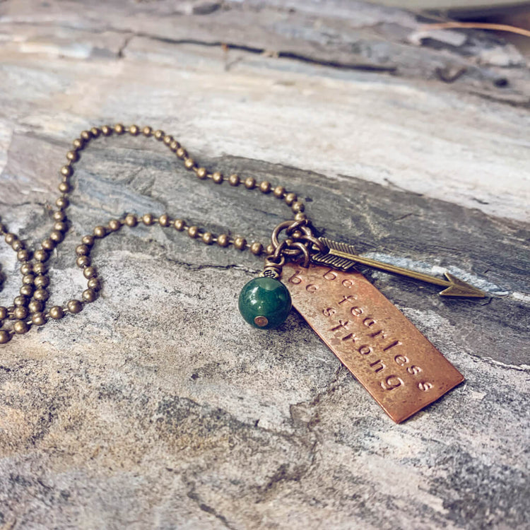 be fearless be strong copper pendant necklace - Peacock & Lime