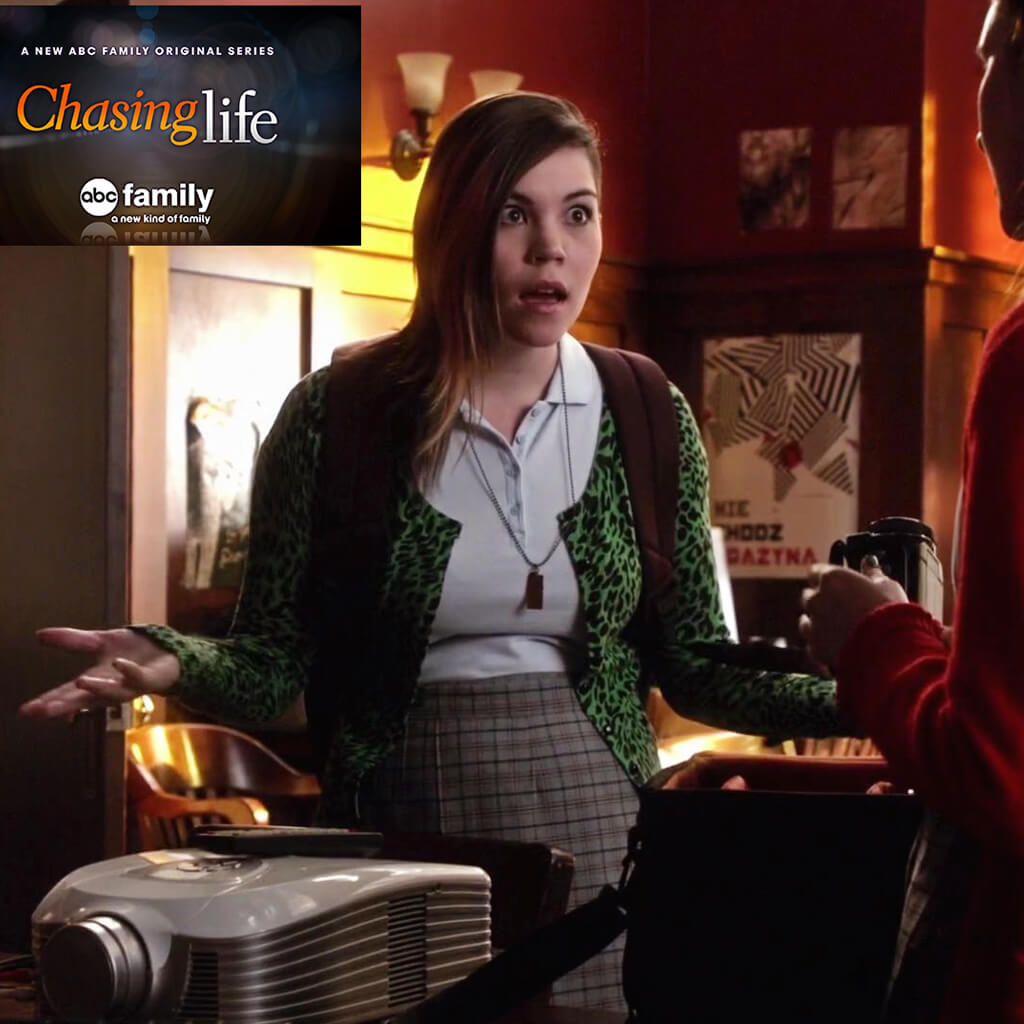 be fearless be strong copper pendant necklace worn on ABC Family Chasing Life tv show - Peacock & Lime