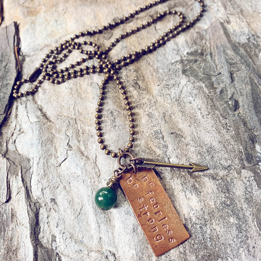 be fearless be strong copper pendant necklace - Peacock & Lime