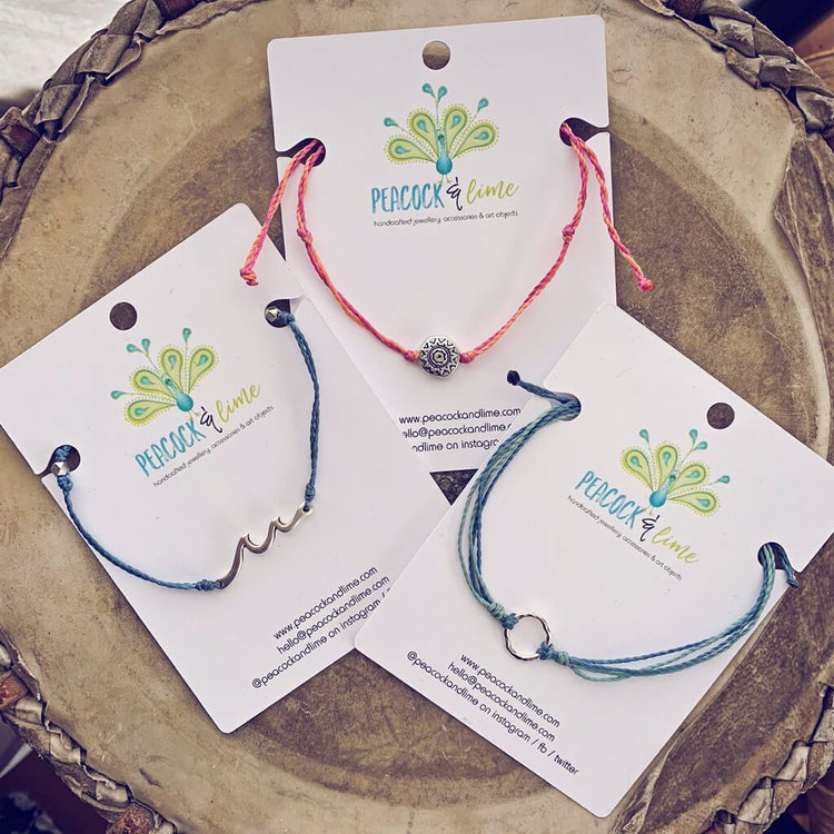 Beach break - adjustable cord surf beach bracelets - Peacock & Lime