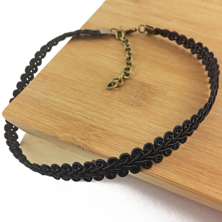boho fancy black ribbon choker - Peacock & Lime