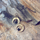 black neutron star brass crescent moon and hematite star earrings by Peacock and Lime