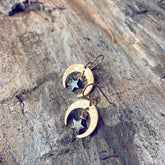 black neutron star brass crescent moon and hematite star earrings by Peacock and Lime