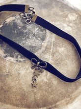 boho black velvet ribbon choker with bow and star charms - Peacock & Lime